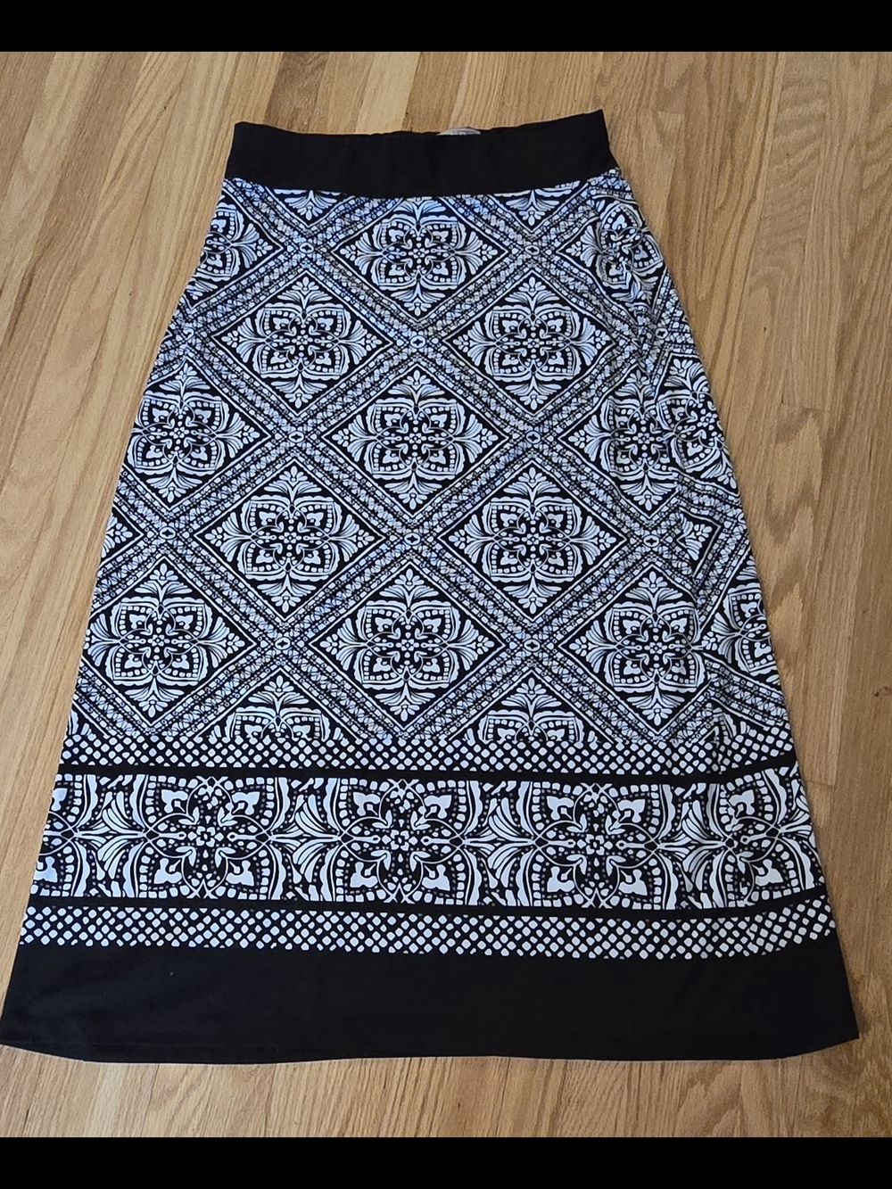 Black & White Midi Skirt with Geometric Border